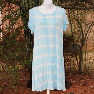 Simply Southern Women's Short Sleeve Blue White Tie Dye Midi Dress Size Small